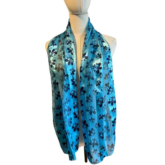 Scarf Lot of 2 Blue White Black fleur Del Lis Silk Feel New Orleans Saints - Picture 1 of 12